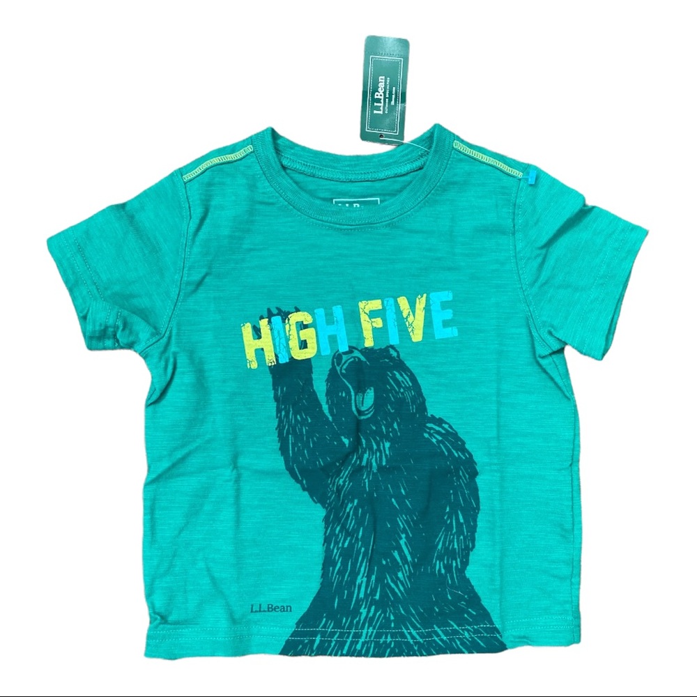 NWT LL BEAN Green SHIRT Bear HIGH FIVE Short Sleeve